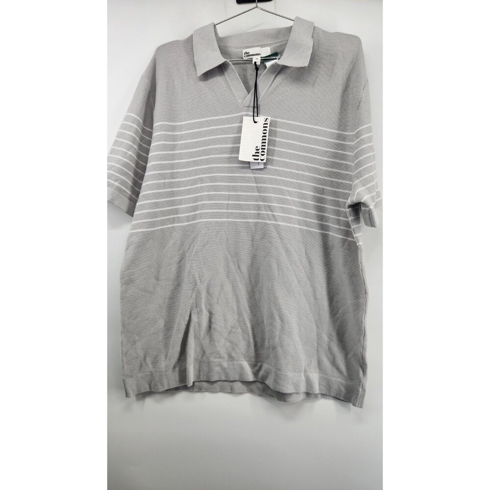 The Commons Men's XL Gray Chest Stripe Johnny Collar Sweater Polo‎ Shirt Tee NWT